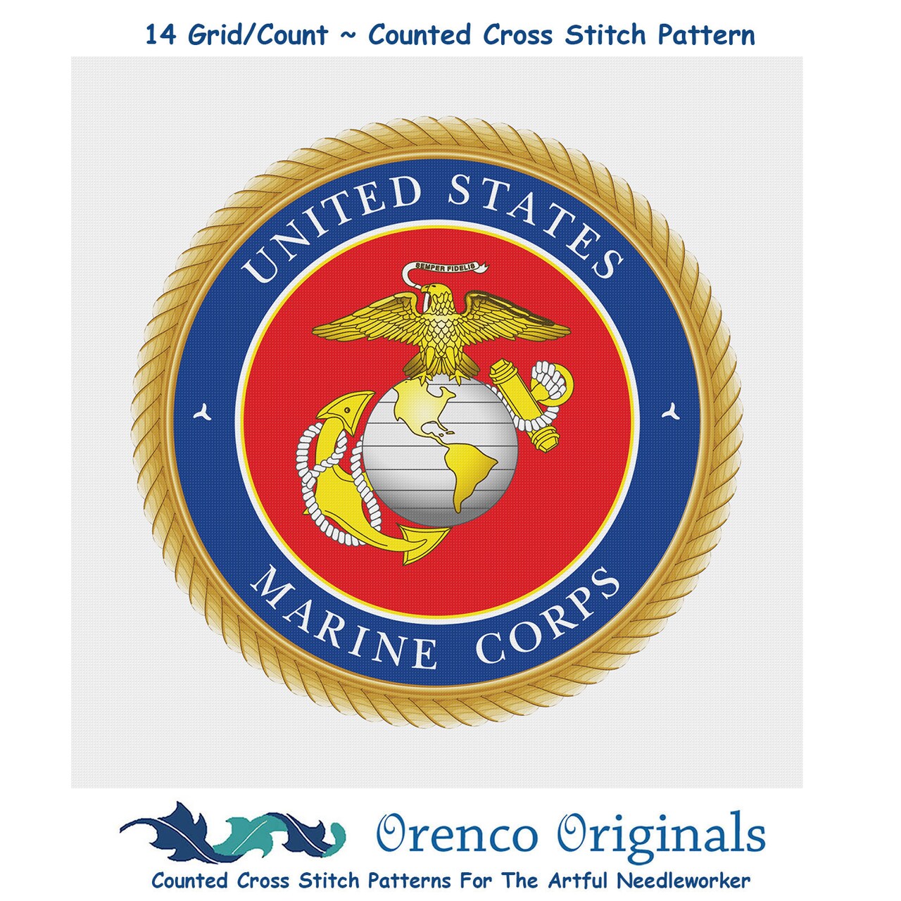 US American Marine Crest Insignia Emblem Counted Cross Stitch Chart Pattern